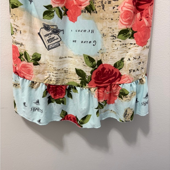 NWT Betsey Johnson "Roses Voyage" Postcard Print Slip Dress - Medium - Picture 8 of 11